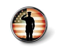 Broche à revers représentant un soldat saluant le drapeau américain, broche ronde tendance, badge bouton mignon en alliage pour chapeau, chemise, vêtement, sac.