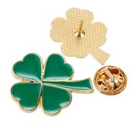 Broche à Trèfle à Quatre Feuilles 2 Pièces en Alliage Vert | Design Compact et Élégant, Fermeture Sécurisée, pour Mariage et Fête, Style Irlandais, Lot de Deux