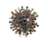 Broche acier bronze style floral fleur multi strass cristal.