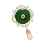 Broche ajourée avec perles Symbole de bénédiction pour Qipao Tenue formelle Occasions spéciales Broche culturelle en alliage, taille unique, Comme décrit