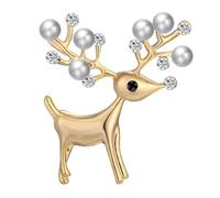 Broche Alliage Cristaux avec Cerf Perles en Noël | Style Festif Chic et Élégant, pour Banquet ou Fête de Noël, Finition Or, Présent Bijoux pour Amis