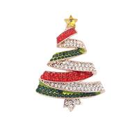 Broche arbre de Noël 2025 avec strass rouge et vert - Accessoires de festival d'hiver - H7J7 - Qualité supérieure - Unisexe