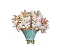 Broche artisanale en forme de panier de fleurs bleues en alliage résistant aux allergies avec épingle de verrouillage pour vêtements, sacs et casquettes, épinglette tendance florale émaillée douce