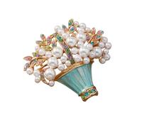 Broche artisanale en forme de panier de fleurs bleues en alliage résistant aux allergies avec goupille de verrouillage pour tenues, sacs et casquettes, broche florale en alliage pour occasions