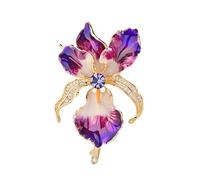 Broche artisanale en forme d'iris émaillé - Matériaux de base en cuivre - Design léger - Styles sans date - Occasions formelles ou décontractées - Broche florale en cuivre, taille unique, Comme décrit
