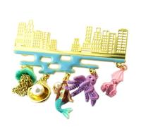 Broche artisanale 'Monde Merveilleux' (Sirène) multicolore doré - 50x45 mm [P2011]