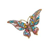 Broche artistique en forme de papillon avec revêtement émaillé brillant et détails en pierre, bijoux à la mode pour un usage quotidien, broche de style vintage, taille unique, Comme décrit