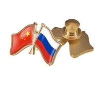 Broche Avec Drapeau Croisé De La Chine Et De La Russie - Broche Avec Emblème Imprimé Drapeau Rétro, Badge Patriotique Pour Vêtements, Sacs, Chemises, Accessoires De Voyage, Bouton A