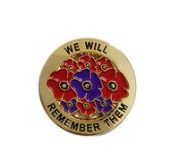 Broche avec motif coquelicot rouge et violet avec inscription « We Will Remember Them », Métal