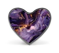 Broche/badge abstrait violet et or en forme de cœur, mignon, à décorer avec un sac à dos, une veste ou un chapeau.