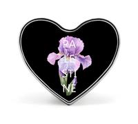 Broche/badge en aluminium en forme de cœur Iris Haynei de Palestine, pour sacs à dos et chapeaux.