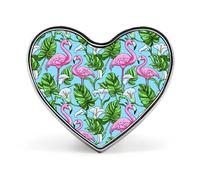 Broche/badge en forme de cœur avec flamants roses et callas blancs, accessoire de mode pour hommes et femmes.