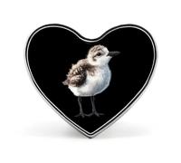 Broche/badge en forme de cœur représentant un poussin d'oiseau de rivage, en aluminium, pour sacs à dos et chapeaux.