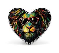 Broche/badge en forme de cœur, style rasta jamaïcain, avec un lion. Idéal pour décorer sacs à dos, vestes et chapeaux.