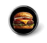 Broche/badge rond en aluminium décoratif en forme de hamburger, idéal pour vêtements, sacs à dos et chapeaux.