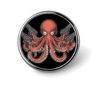 Broche/badge rond en aluminium élé représentant une pieuvre tueuse, idéal pour vêtements, sacs à dos et chapeaux.