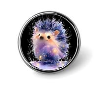 Broche/Badge Rond en Aluminium élégant, Motif hérisson Lumineux Aquarelle, pour vêtements, Sacs à Dos et Chapeaux.