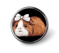 Broche/Badge Rond en Aluminium représentant Un Adorable Cochon d'Inde avec Un nœud Papillon. Élégante et décorative, Elle est idéale pour décorer vêtements, Sacs à Dos et Chapeaux.