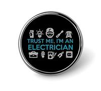 Broche/badge rond « Faites-moi confiance, je suis électricien » avec motif graphique, pour chapeau, vêtement ou sac (homme/femme).