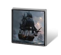 Broche bateau pirate fantôme dans la tempête, insigne carré, épingle de col, légère