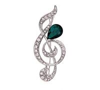 Broche Belons tendance en forme de note de musique/clé de sol avec strass et cristal vert en forme de goutte, pour femme