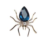 Broche bijou araignée acier doré et pierre style cristal bleu.