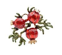 Broche bijou fruit grenades sur branche grenadier, acier.