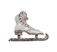 Broche bijou patin à glace en acier et strass cristal blanc.