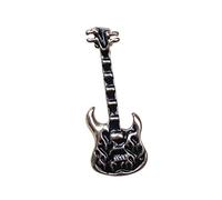 Broche bijou style guitare électrique noire et doré en acier, hard rock.
