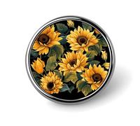 Broche bouton ronde en métal, épingle de revers tendance, tournesol, fond noir, badge bouton pour vêtements