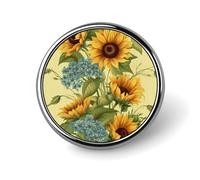 Broche bouton ronde en métal, épingle de revers tendance, tournesol, fond noir, badge bouton pour vêtements
