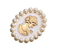 Broche camée victorienne avec strass et perles pour femme, bijou vintage élégant, broche camée rétro avec accents de perles, Petit, Comme décrit