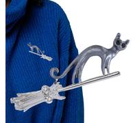 Broche Camerazar avec chat noir sur un balai et zircon cubique en argent