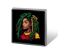 Broche carrée à motif dreadlocks Rasta Colours pour femme ou homme - Idée cadeau