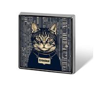 Broche carrée colorée à motif de chat criminel, thème spatial rétro, pour homme et femme, badges en émail, en alliage d'aluminium, pour chapeaux, chemises, sacs, vestes et accessoires