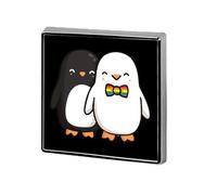 Broche carrée émaillée représentant un couple gay de pingouins - Badge/épingle à bouton - Décoration pour chapeaux, vêtements, sacs, accessoires - Cadeau/artisanat
