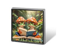 Broche carrée en alliage d'aluminium « La famille grenouille lit », badge décoratif pour homme et femme, sac à dos, vêtements, vestes, cadeau