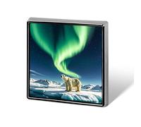 Broche carrée en alliage d'aluminium, motif aurores boréales, ours polaire, badge décoratif pour hommes et femmes, sacs à dos, vêtements, vestes, cadeaux