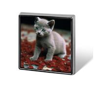 Broche carrée en alliage d'aluminium, motif chat et pétales, pour revers, badge décoratif, pour hommes et femmes, sacs à dos, vêtements, vestes, cadeaux