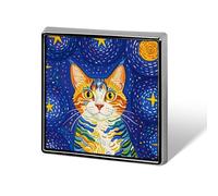 Broche carrée en alliage d'aluminium, motif chat regardant les étoiles, badge décoratif pour homme et femme, sac à dos, vêtements, vestes, cadeau