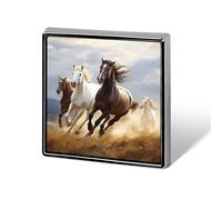 Broche carrée en alliage d'aluminium, motif chevaux en course, badge décoratif pour hommes et femmes, sacs à dos, vêtements, vestes, cadeaux