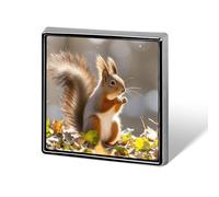 Broche carrée en alliage d'aluminium, motif écureuil d'automne, badge décoratif tendance pour hommes et femmes, sacs à dos, vêtements, vestes, cadeaux