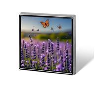 Broche carrée en alliage d'aluminium, motif lavande et papillons, badge décoratif pour hommes et femmes, sacs à dos, vêtements, vestes, cadeaux