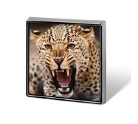 Broche carrée en alliage d'aluminium, motif léopard rugissant, animal cool, badge décoratif pour hommes et femmes, sacs à dos, vêtements, vestes, cadeaux