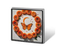 Broche carrée en alliage d'aluminium, motif papillon orange et lune, badge décoratif tendance pour hommes et femmes, sacs à dos, vêtements, vestes, cadeaux