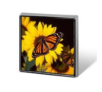 Broche carrée en alliage d'aluminium, motif papillons sur tournesols, badge décoratif pour homme et femme, sac à dos, vêtements, vestes, cadeau