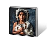 Broche carrée en alliage d'aluminium, motif peuples autochtones et loups, badge décoratif pour hommes et femmes, sacs à dos, vêtements, vestes, cadeaux