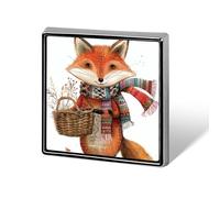 Broche carrée en alliage d'aluminium, motif renard tenant un panier, badge décoratif tendance pour hommes et femmes, sacs à dos, vêtements, vestes, cadeaux