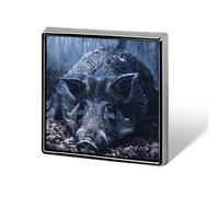 Broche carrée en alliage d'aluminium, motif sanglier au sol, badge décoratif pour homme et femme, sac à dos, vêtements, vestes, cadeau