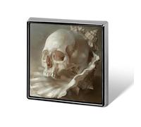 Broche carrée en alliage d'aluminium, motif tête de mort et coquillages, pour revers, badge décoratif, pour hommes et femmes, sacs à dos, vêtements, vestes, cadeaux